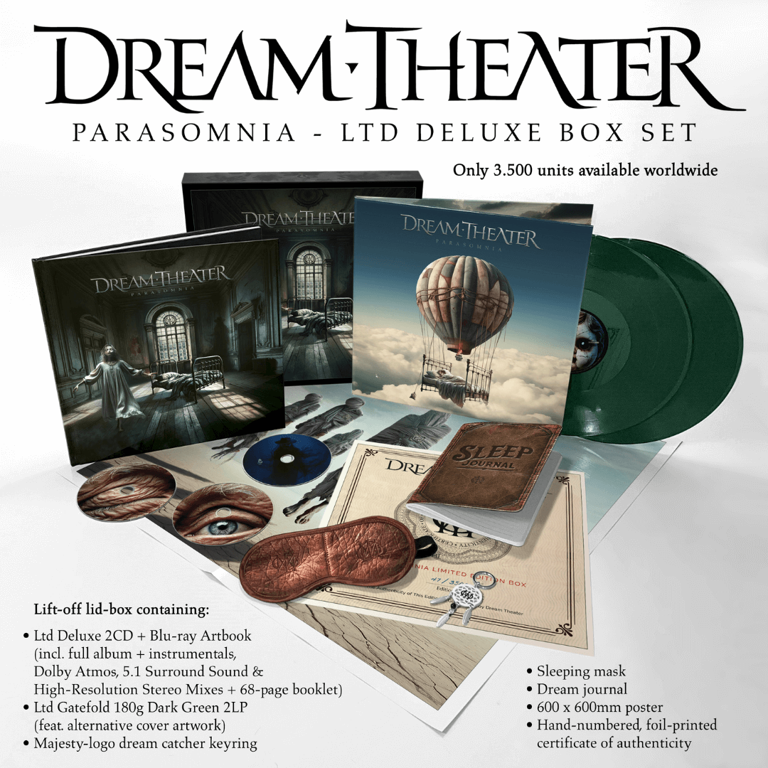 Parasomnia Formato Deluxe Box Set (2 CDs, 1 Blu-ray, 2 LPs) + MERCHANDISING Dream Theater en SMFSTORE new album, Parasomnia, metal, metal progresivo, heavy metal, James LaBrie, John Petrucci, John Myung, Jordan Rudess, Mike Portnoy 
